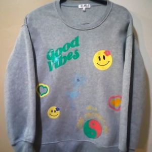 Women's Stella Viva sweatshirt. Gray with good vibes logos.
